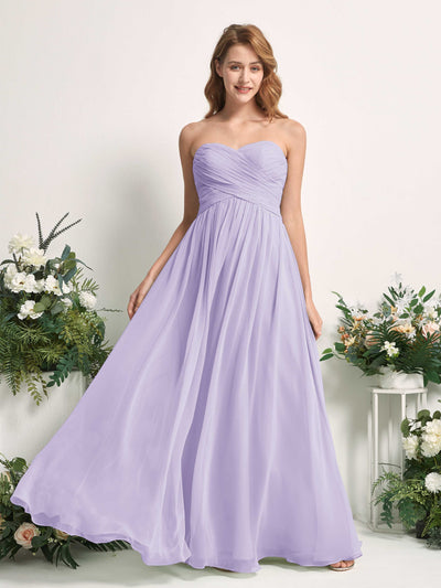 Carlyna Robe Trapèze Col cœur Longueur ras du sol Mousseline Froncé Demoiselle d'honneur Lilas #couleur_lilas