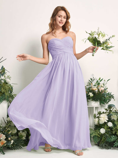Carlyna Robe Trapèze Col cœur Longueur ras du sol Mousseline Froncé Demoiselle d'honneur Lilas #couleur_lilas