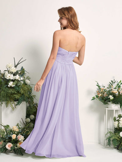 Carlyna Robe Trapèze Col cœur Longueur ras du sol Mousseline Froncé Demoiselle d'honneur Lilas #couleur_lilas