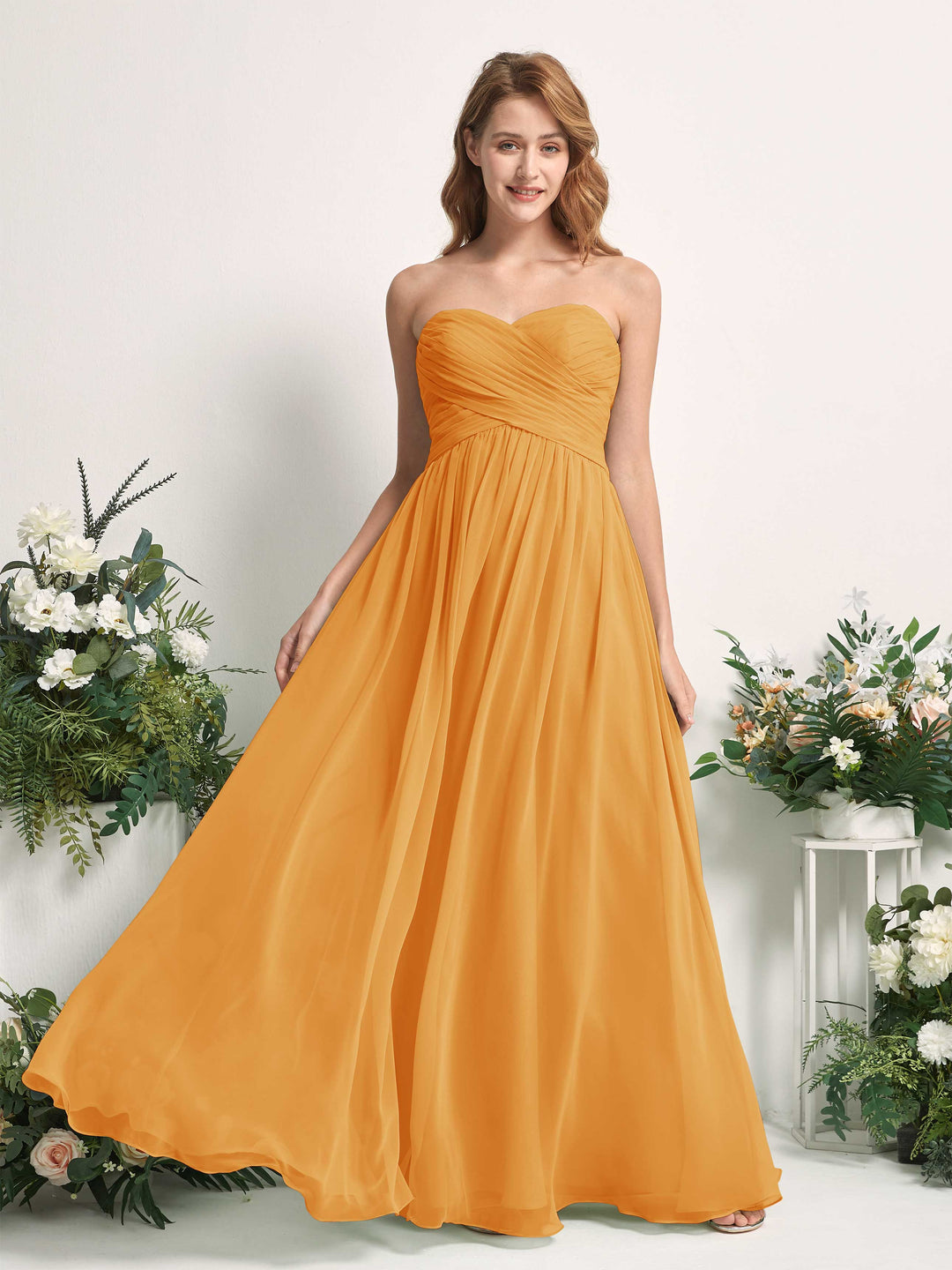 Carlyna Robe Trapèze Col cœur Longueur ras du sol Mousseline Froncé Demoiselle d&