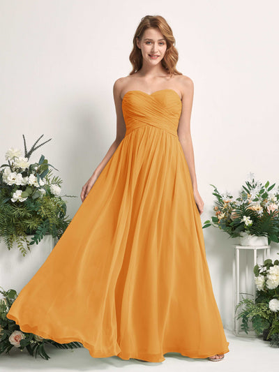 Carlyna Robe Trapèze Col cœur Longueur ras du sol Mousseline Froncé Demoiselle d'honneur Mangue #couleur_mangue