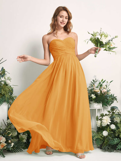 Carlyna Robe Trapèze Col cœur Longueur ras du sol Mousseline Froncé Demoiselle d'honneur Mangue #couleur_mangue