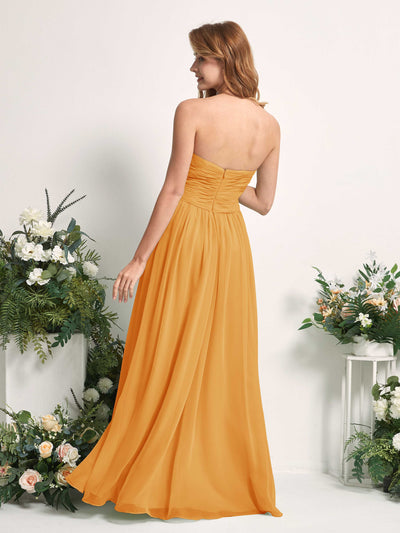 Carlyna Robe Trapèze Col cœur Longueur ras du sol Mousseline Froncé Demoiselle d'honneur Mangue #couleur_mangue