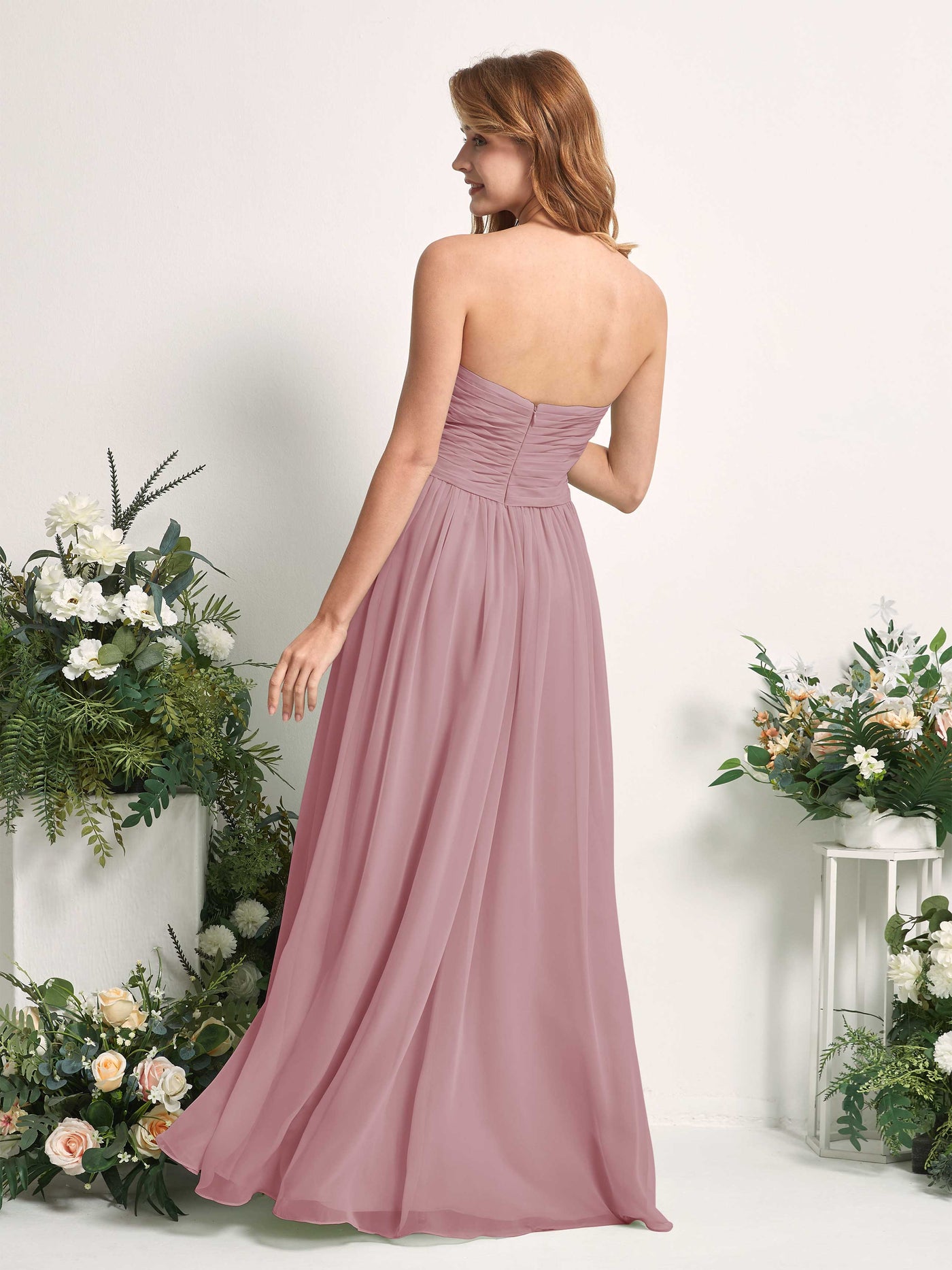 Carlyna Robe Trapèze Col cœur Longueur ras du sol Mousseline Froncé Demoiselle d'honneur Mauve Vintage #couleur_mauve-vintage