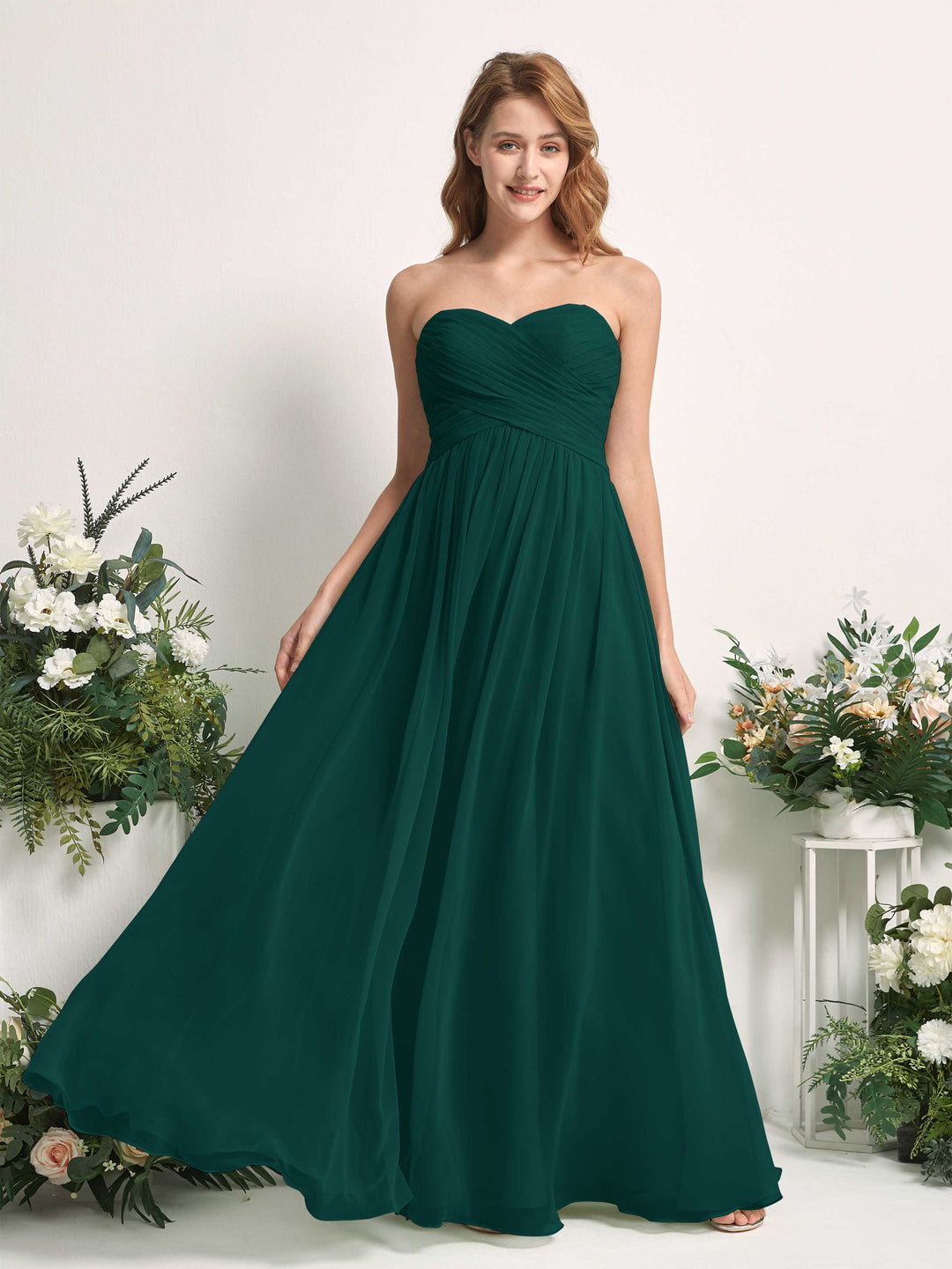 Carlyna Robe Trapèze Col cœur Longueur ras du sol Mousseline Froncé Demoiselle d&