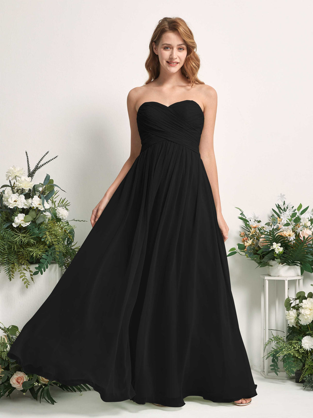 Carlyna Robe Trapèze Col cœur Longueur ras du sol Mousseline Froncé Demoiselle d&