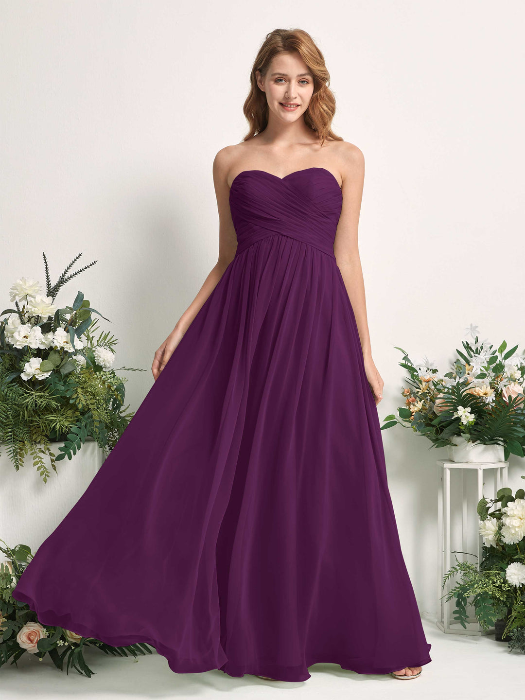 Carlyna Robe Trapèze Col cœur Longueur ras du sol Mousseline Froncé Demoiselle d&