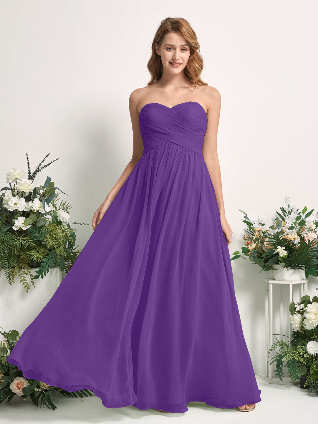 Carlyna Robe Trapèze Col cœur Longueur ras du sol Mousseline Froncé Demoiselle d&