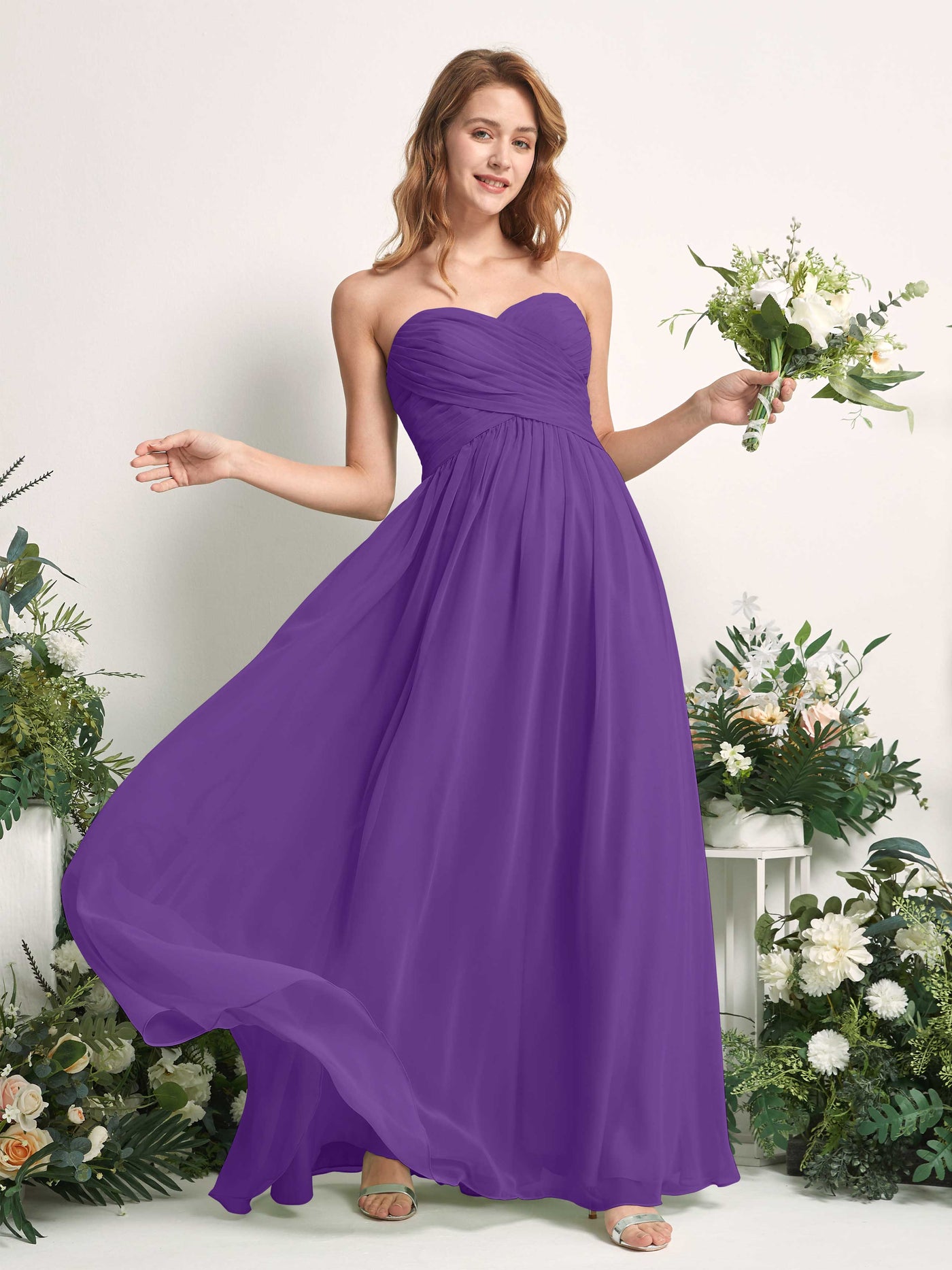 Carlyna Robe Trapèze Col cœur Longueur ras du sol Mousseline Froncé Demoiselle d'honneur Régence #couleur_r-gence