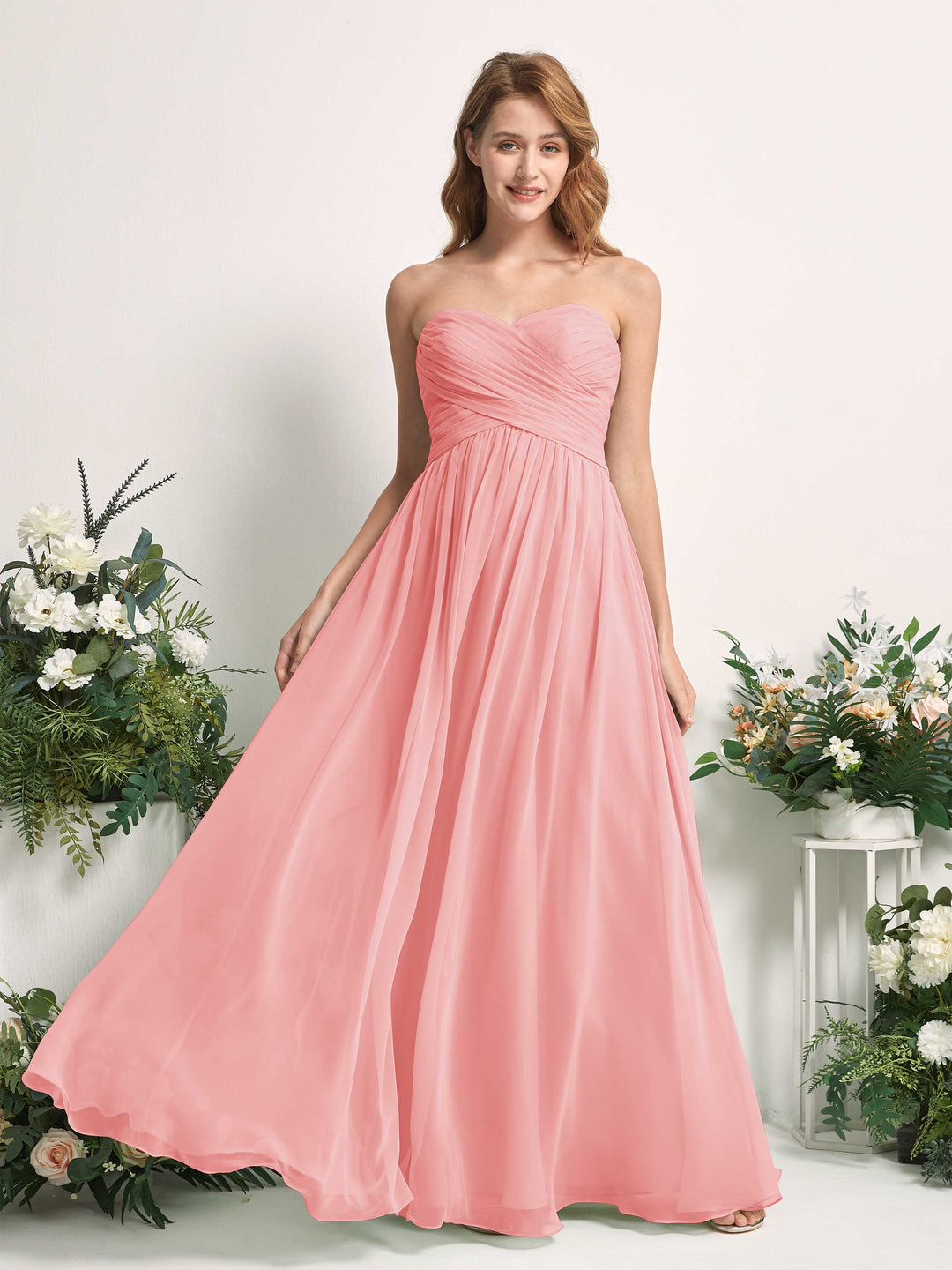 Carlyna Robe Trapèze Col cœur Longueur ras du sol Mousseline Froncé Demoiselle d&