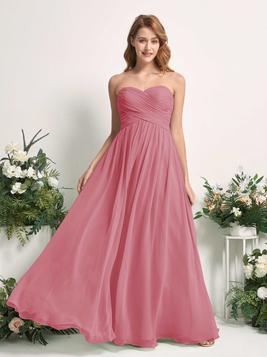 Carlyna Robe Trapèze Col cœur Longueur ras du sol Mousseline Froncé Demoiselle d&