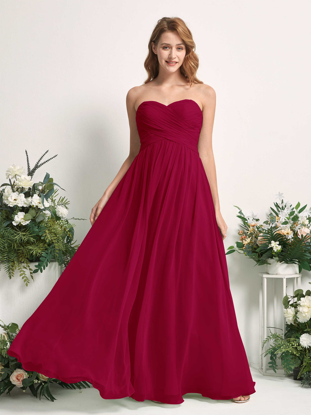 Carlyna Robe Trapèze Col cœur Longueur ras du sol Mousseline Froncé Demoiselle d&