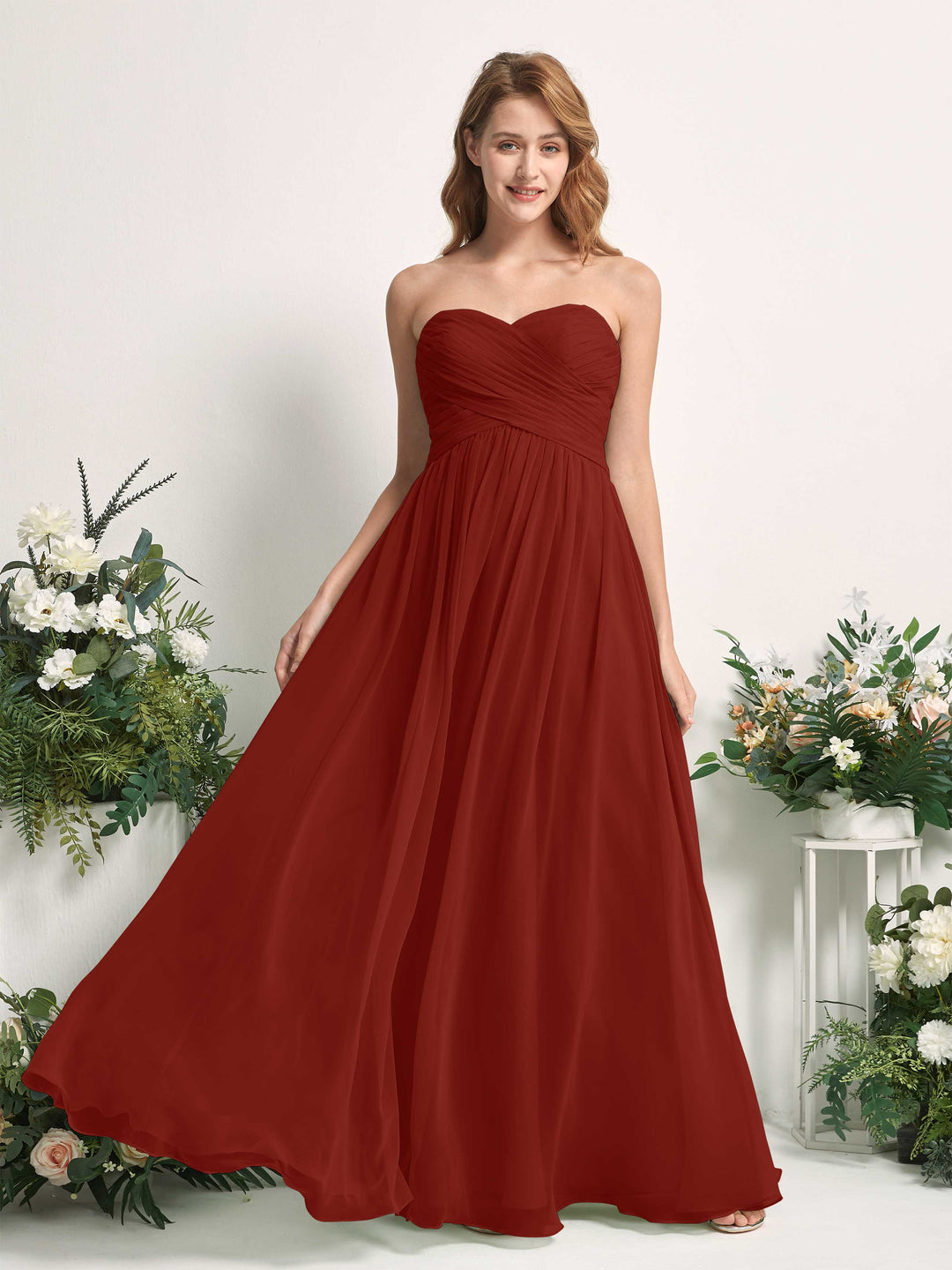 Carlyna Robe Trapèze Col cœur Longueur ras du sol Mousseline Froncé Demoiselle d&