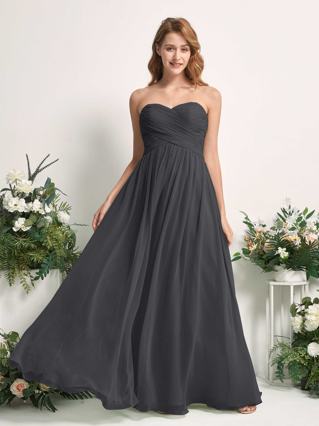 Carlyna Robe Trapèze Col cœur Longueur ras du sol Mousseline Froncé Demoiselle d&