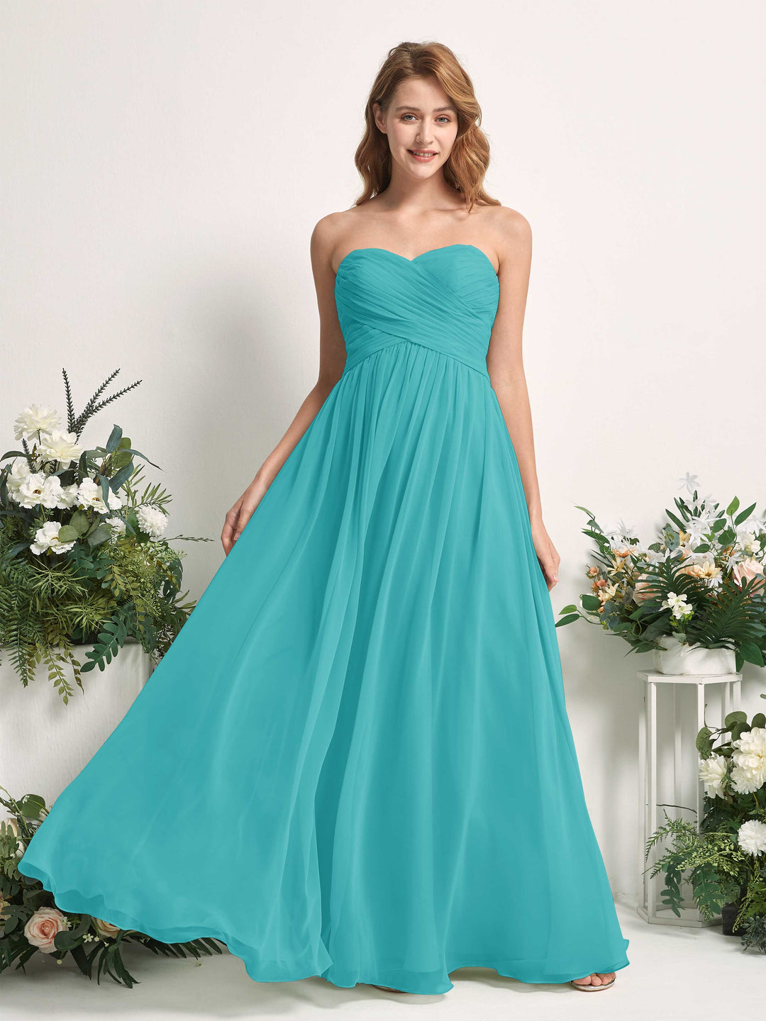 Carlyna Robe Trapèze Col cœur Longueur ras du sol Mousseline Froncé Demoiselle d&