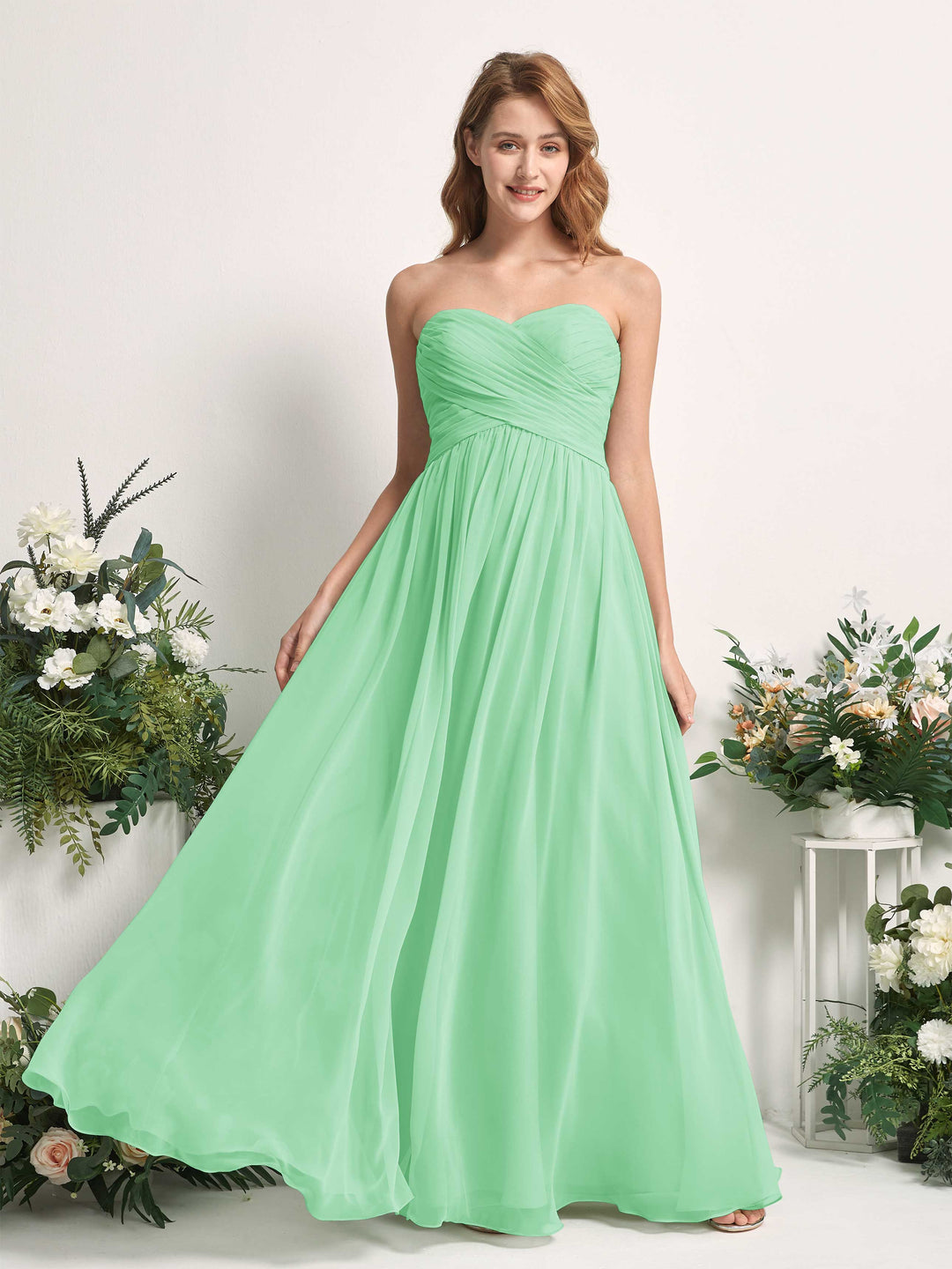 Carlyna Robe Trapèze Col cœur Longueur ras du sol Mousseline Froncé Demoiselle d&