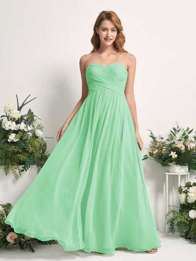 Carlyna Robe Trapèze Col cœur Longueur ras du sol Mousseline Froncé Demoiselle d'honneur Vert Menthe #couleur_vert-menthe