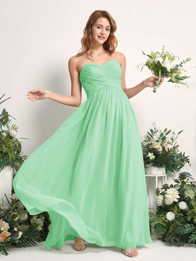 Carlyna Robe Trapèze Col cœur Longueur ras du sol Mousseline Froncé Demoiselle d'honneur Vert Menthe #couleur_vert-menthe