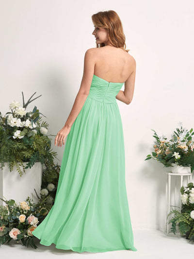 Carlyna Robe Trapèze Col cœur Longueur ras du sol Mousseline Froncé Demoiselle d'honneur Vert Menthe #couleur_vert-menthe