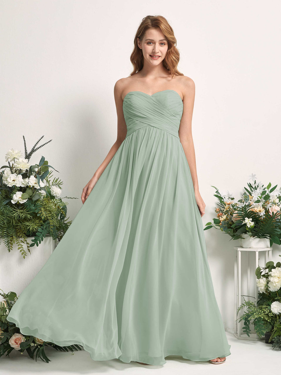 Carlyna Robe Trapèze Col cœur Longueur ras du sol Mousseline Froncé Demoiselle d&