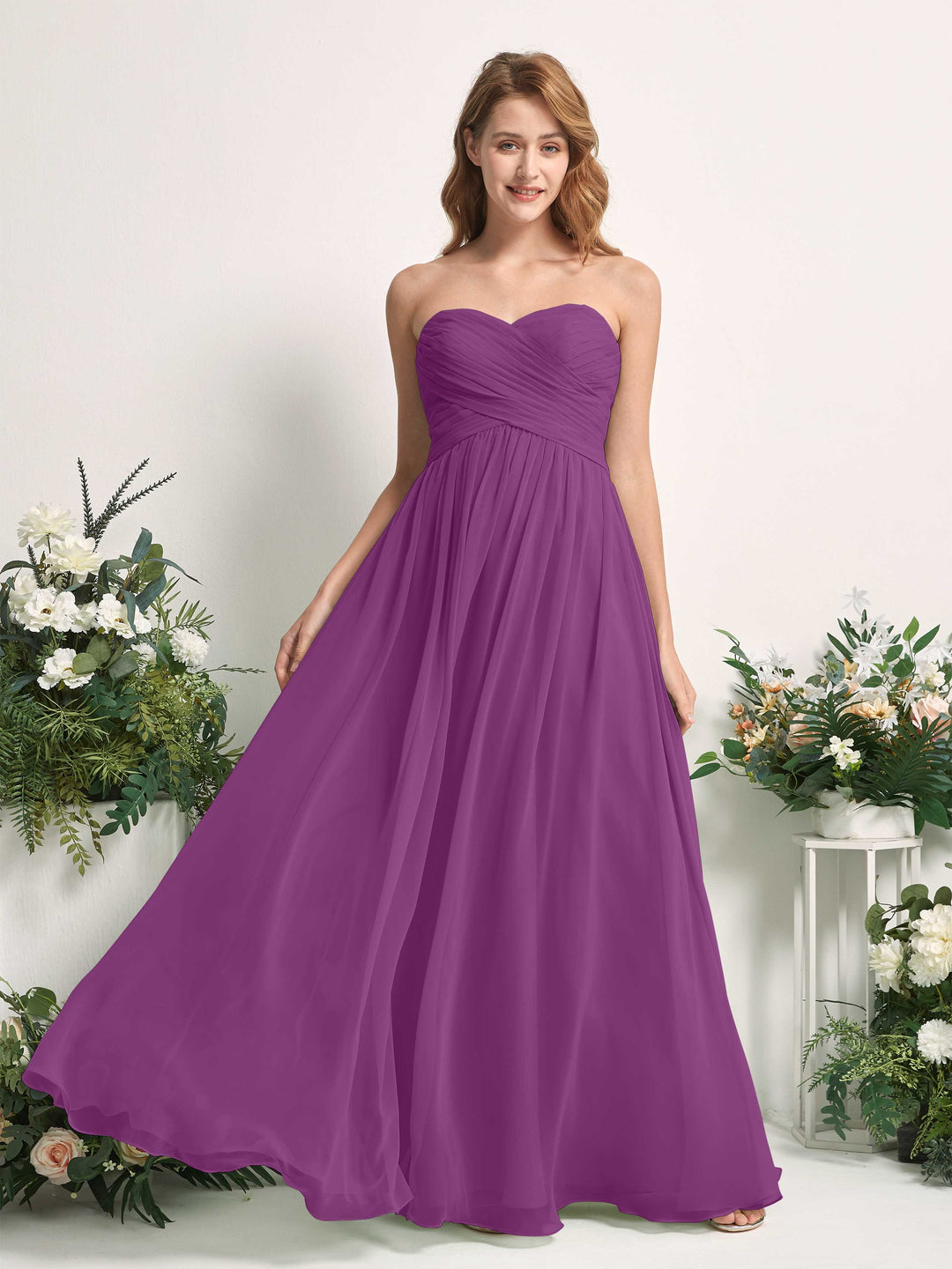 Carlyna Robe Trapèze Col cœur Longueur ras du sol Mousseline Froncé Demoiselle d&