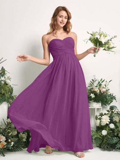 Carlyna Robe Trapèze Col cœur Longueur ras du sol Mousseline Froncé Demoiselle d'honneur Violet #couleur_violet