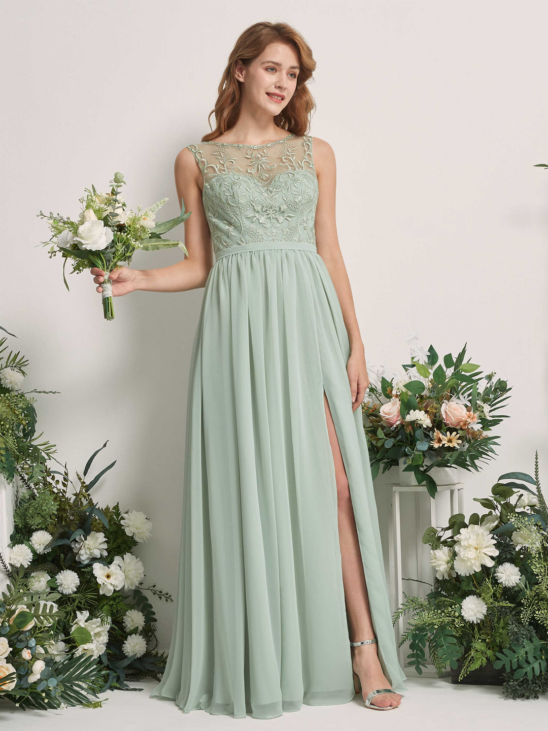 Carlyna Robe Trapèze Col Illusion Longueur Ras du Sol Robes de Demoiselle d&