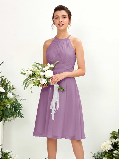 Carlyna Robe trapèze col rond longueur genou mousseline demoiselle d'honneur Brume Orchidée #couleur_brume-orchid-e