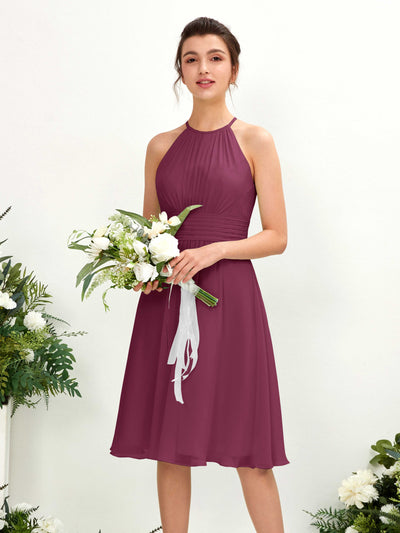 Carlyna Robe trapèze col rond longueur genou mousseline demoiselle d'honneur Chianti #couleur_chianti