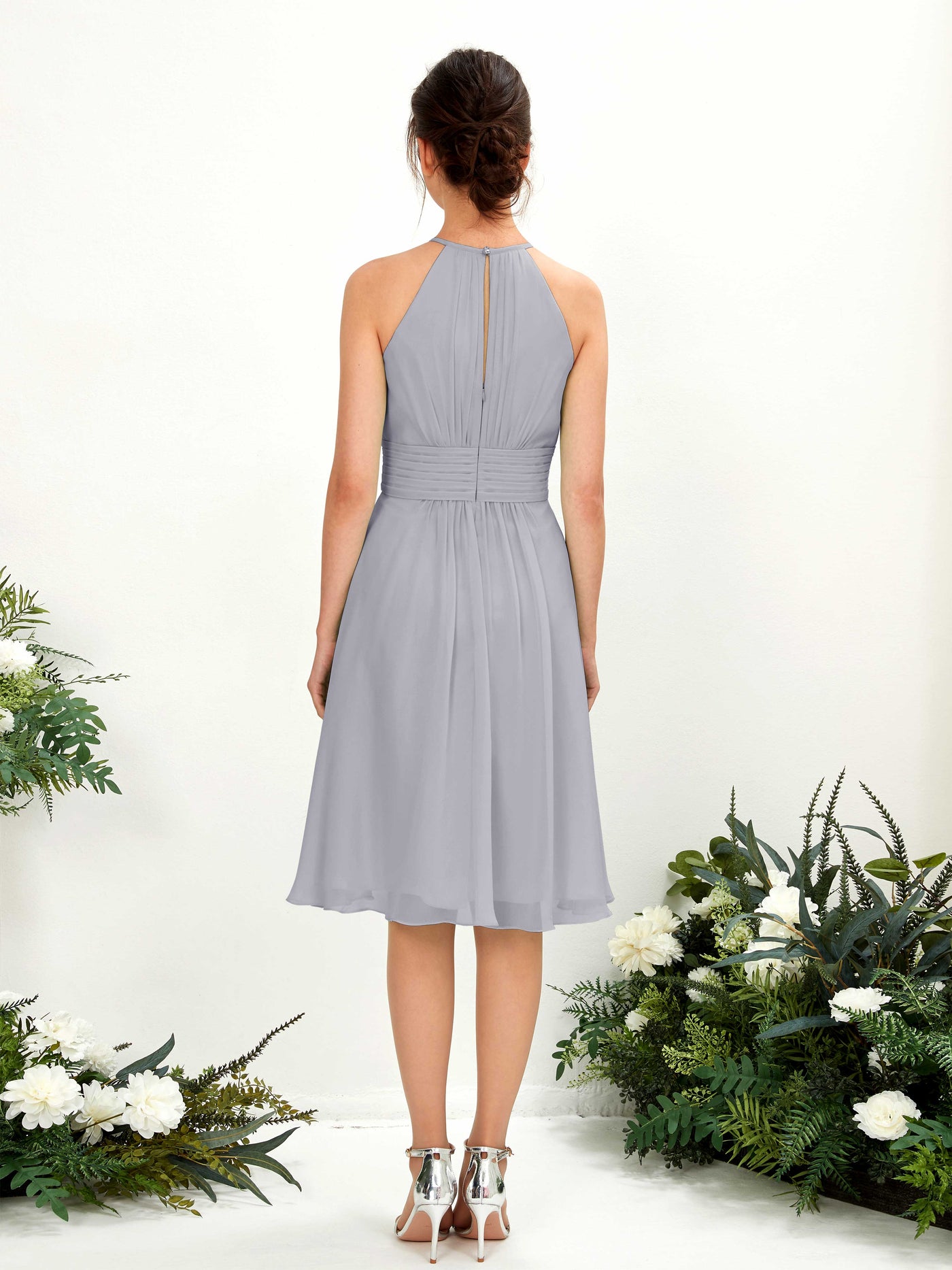 Carlyna Robe trapèze col rond longueur genou mousseline demoiselle d'honneur Lavande Poudrée #couleur_lavande-poudr-e