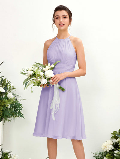Carlyna Robe trapèze col rond longueur genou mousseline demoiselle d'honneur Lilas #couleur_lilas
