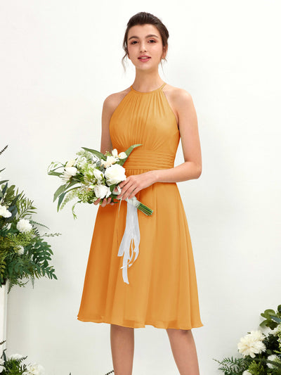 Carlyna Robe trapèze col rond longueur genou mousseline demoiselle d'honneur Mangue #couleur_mangue