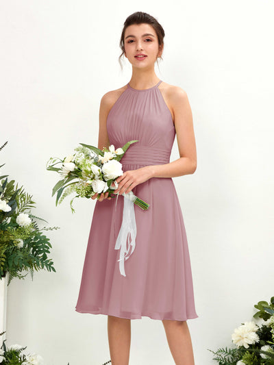 Carlyna Robe trapèze col rond longueur genou mousseline demoiselle d'honneur Mauve Vintage #couleur_mauve-vintage