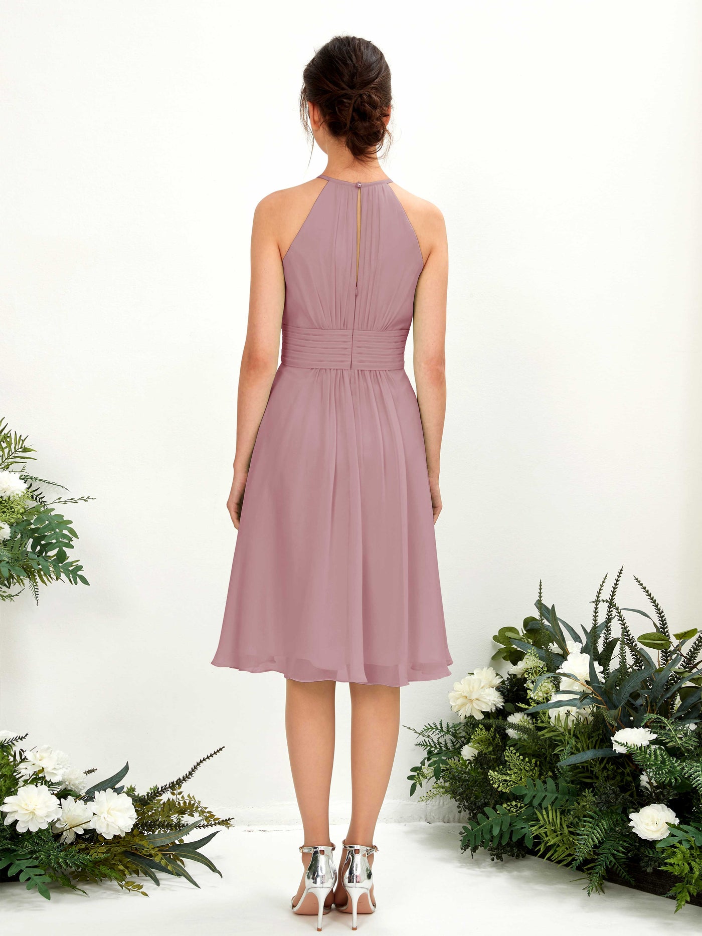 Carlyna Robe trapèze col rond longueur genou mousseline demoiselle d'honneur Mauve Vintage #couleur_mauve-vintage