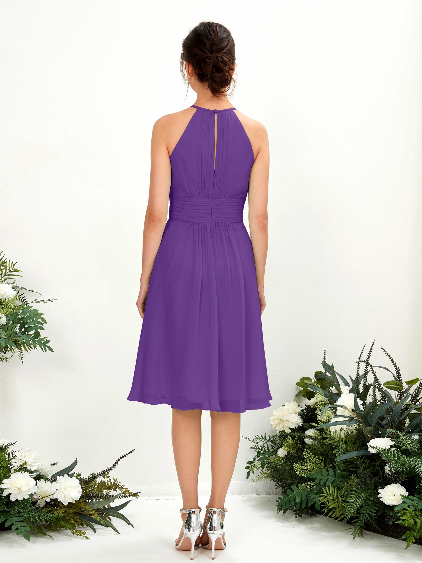Carlyna Robe trapèze col rond longueur genou mousseline demoiselle d'honneur Régence #couleur_r-gence