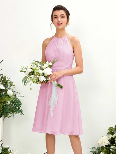 Carlyna Robe trapèze col rond longueur genou mousseline demoiselle d'honneur Rose Bonbon #couleur_rose-bonbon