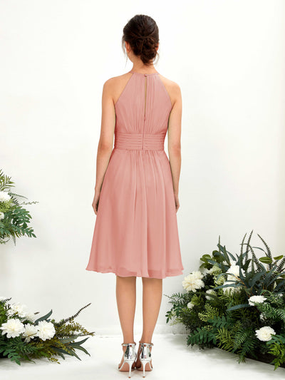 Carlyna Robe trapèze col rond longueur genou mousseline demoiselle d'honneur Rose Champagne #couleur_rose-champagne