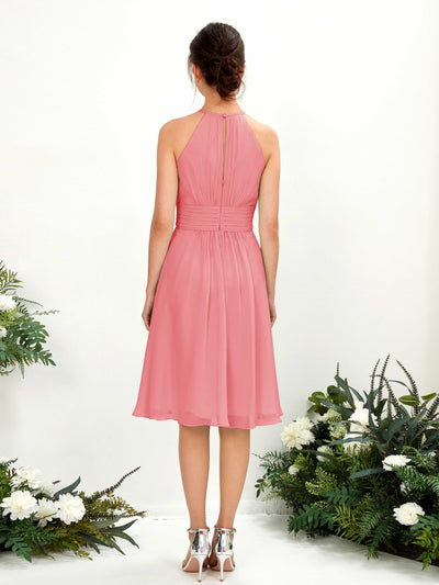 Carlyna Robe trapèze col rond longueur genou mousseline demoiselle d'honneur Rose Corail #couleur_rose-corail
