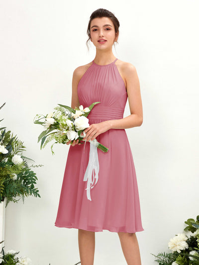 Carlyna Robe trapèze col rond longueur genou mousseline demoiselle d'honneur Rose Du Désert #couleur_rose-du-d-sert