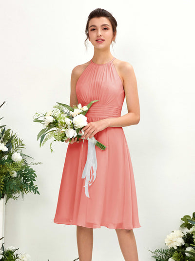 Carlyna Robe trapèze col rond longueur genou mousseline demoiselle d'honneur Rose Pêche #couleur_rose-p-che