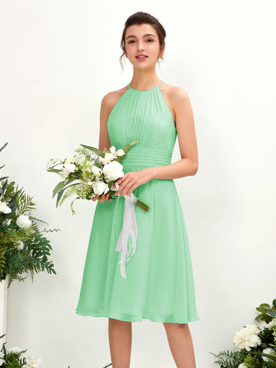 Carlyna Robe trapèze col rond longueur genou mousseline demoiselle d'honneur Vert Menthe #couleur_vert-menthe