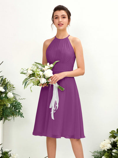 Carlyna Robe trapèze col rond longueur genou mousseline demoiselle d'honneur Violet #couleur_violet