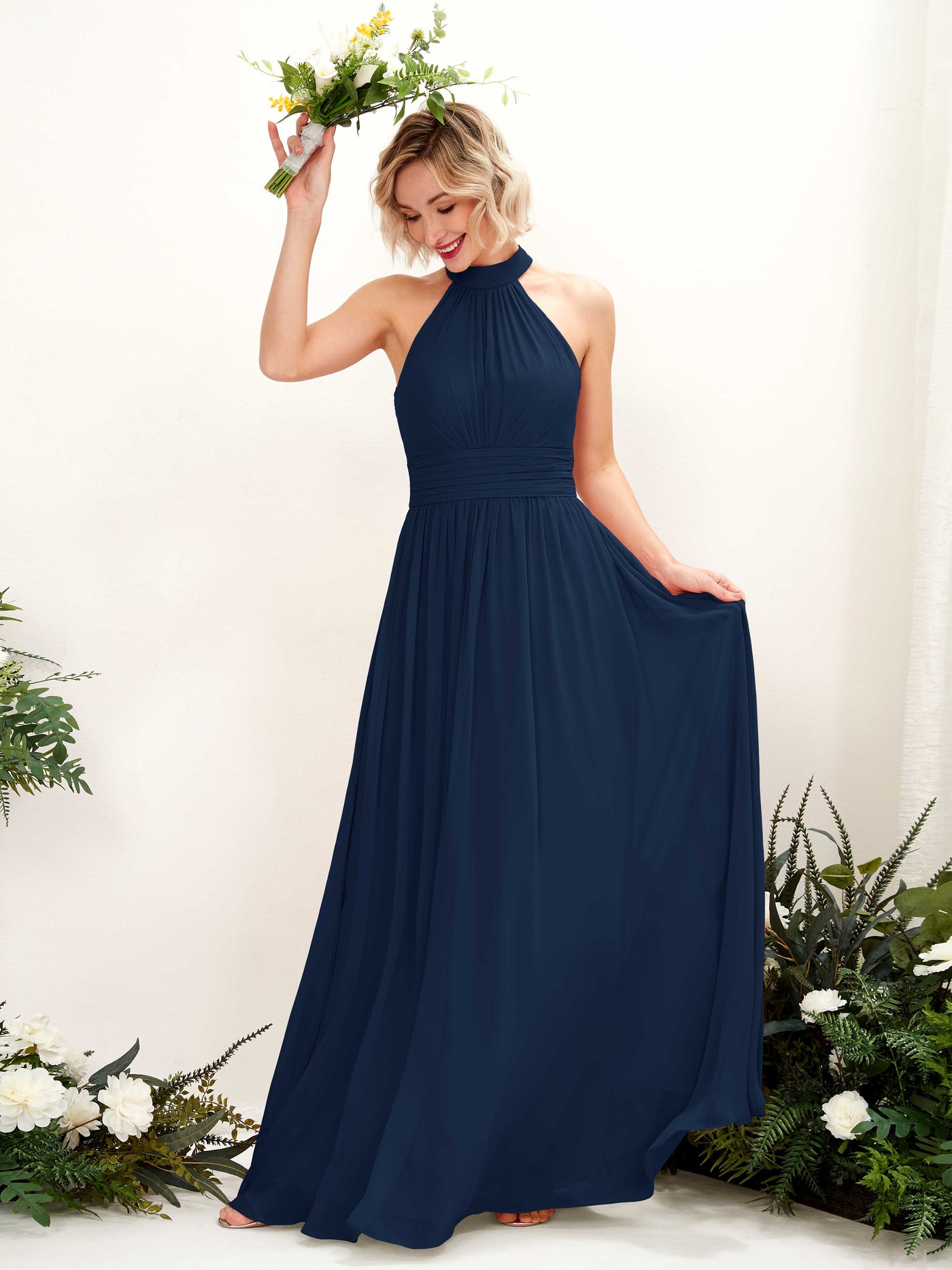 Carlyna Robe Trapèze Col Rond Longueur Ras du Sol Demoiselle d'Honneur Bleu Marine #couleur_bleu-marine
