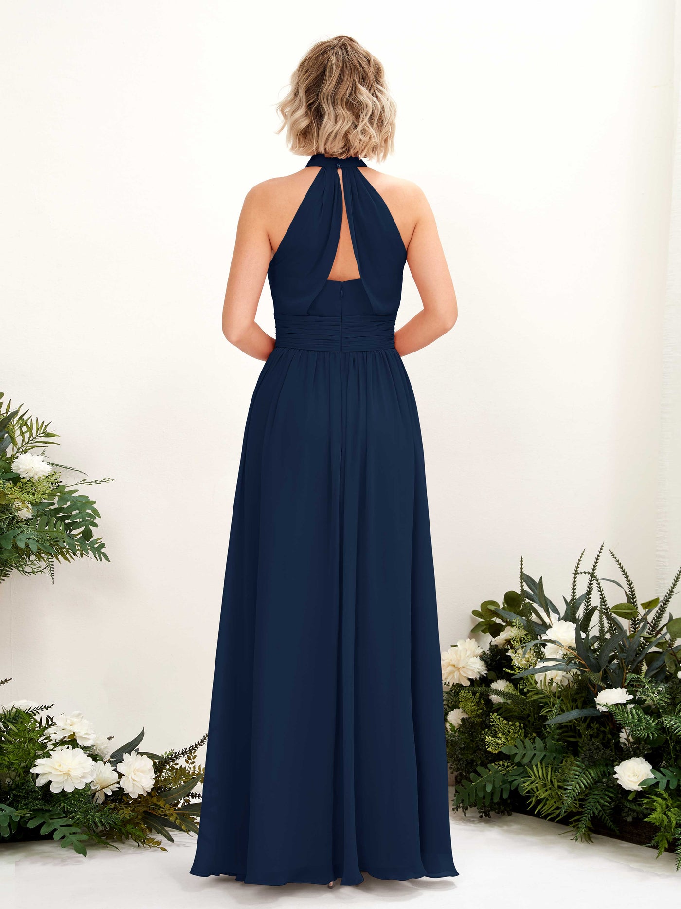 Carlyna Robe Trapèze Col Rond Longueur Ras du Sol Demoiselle d'Honneur Bleu Marine #couleur_bleu-marine