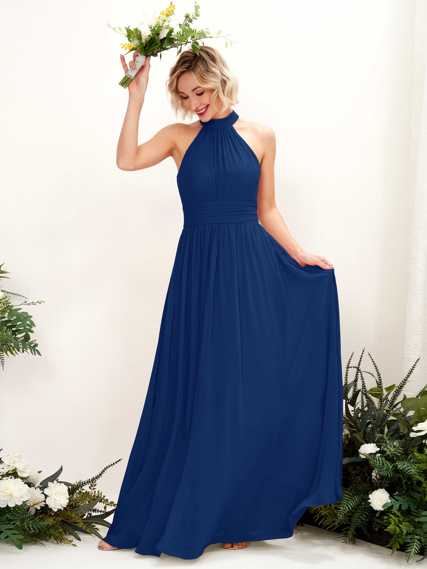 Carlyna Robe Trapèze Col Rond Longueur Ras du Sol Demoiselle d'Honneur Bleu Roi #couleur_bleu-roi