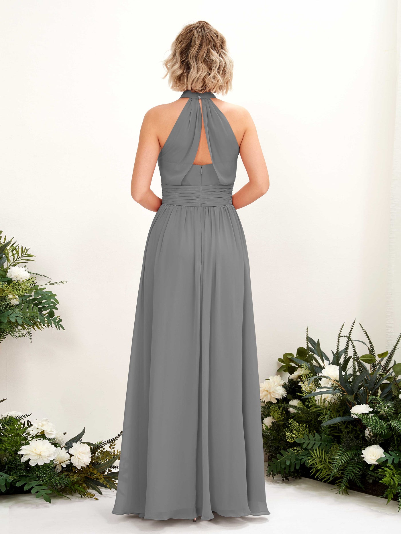 Carlyna Robe Trapèze Col Rond Longueur Ras du Sol Demoiselle d'Honneur Gris Acier #couleur_gris-acier