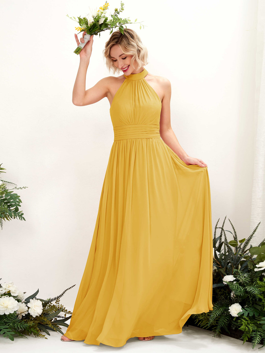 Carlyna Robe Trapèze Col Rond Longueur Ras du Sol Demoiselle d&