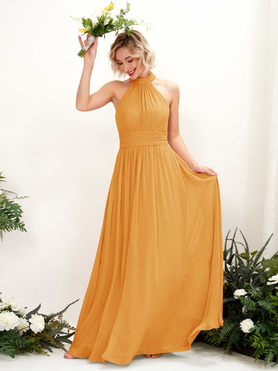 Carlyna Robe Trapèze Col Rond Longueur Ras du Sol Demoiselle d'Honneur Mangue #couleur_mangue
