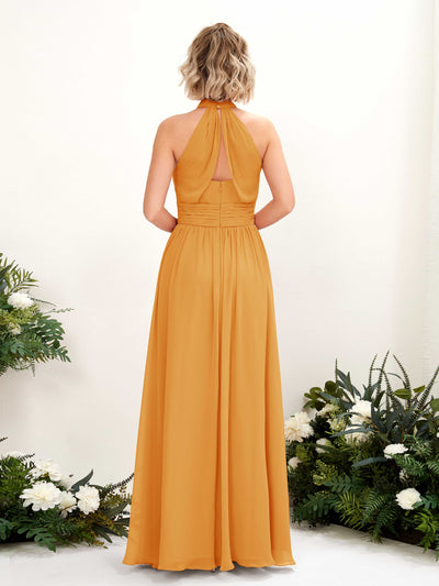 Carlyna Robe Trapèze Col Rond Longueur Ras du Sol Demoiselle d'Honneur Mangue #couleur_mangue