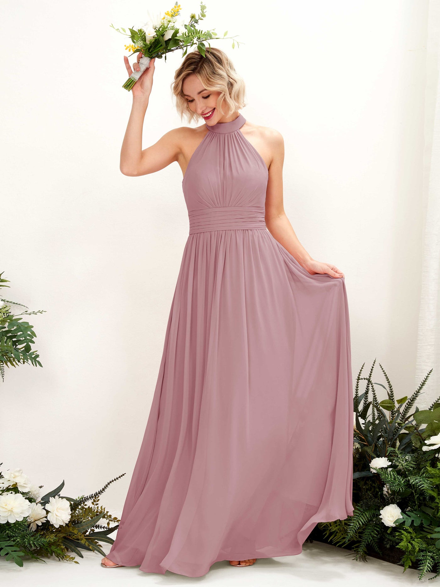 Carlyna Robe Trapèze Col Rond Longueur Ras du Sol Demoiselle d'Honneur Mauve Vintage #couleur_mauve-vintage
